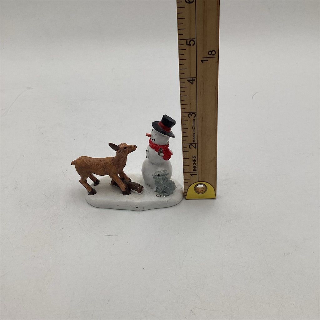 Christmas Village Figurine “Snack Time” Snowman & Reindeer Scene