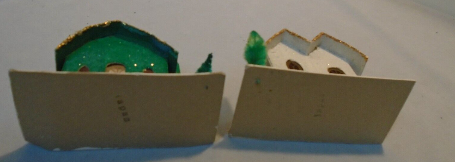 Christmas Cottages Glitter Cardboard Tree 2.75″ Tall 4″x2″ Bottom VTG FREE SHIP