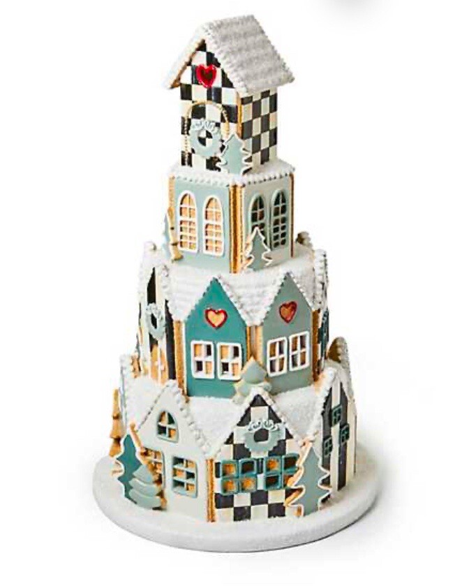 Mackenzie Childs Illuminated Farmhouse Gingerbread Village -New In The Box