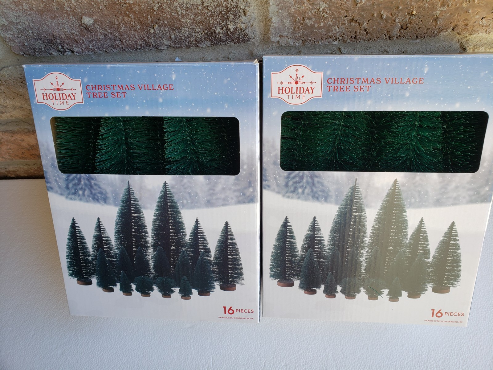 HOLIDAY TIME CHRISTMAS VILLAGE TREE SET – 2 BOXES WITH 16 PIECES EA – NEW IN BOX