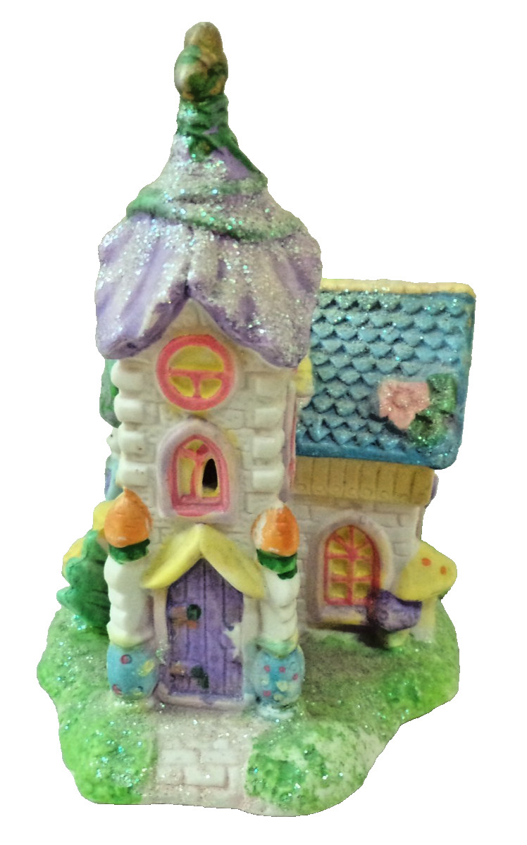 EASTER BUNNY RABBIT HAPPY HOLLOW 2004 CERAMIC 5″ HOUSE DECORATION VERY GLITTERY