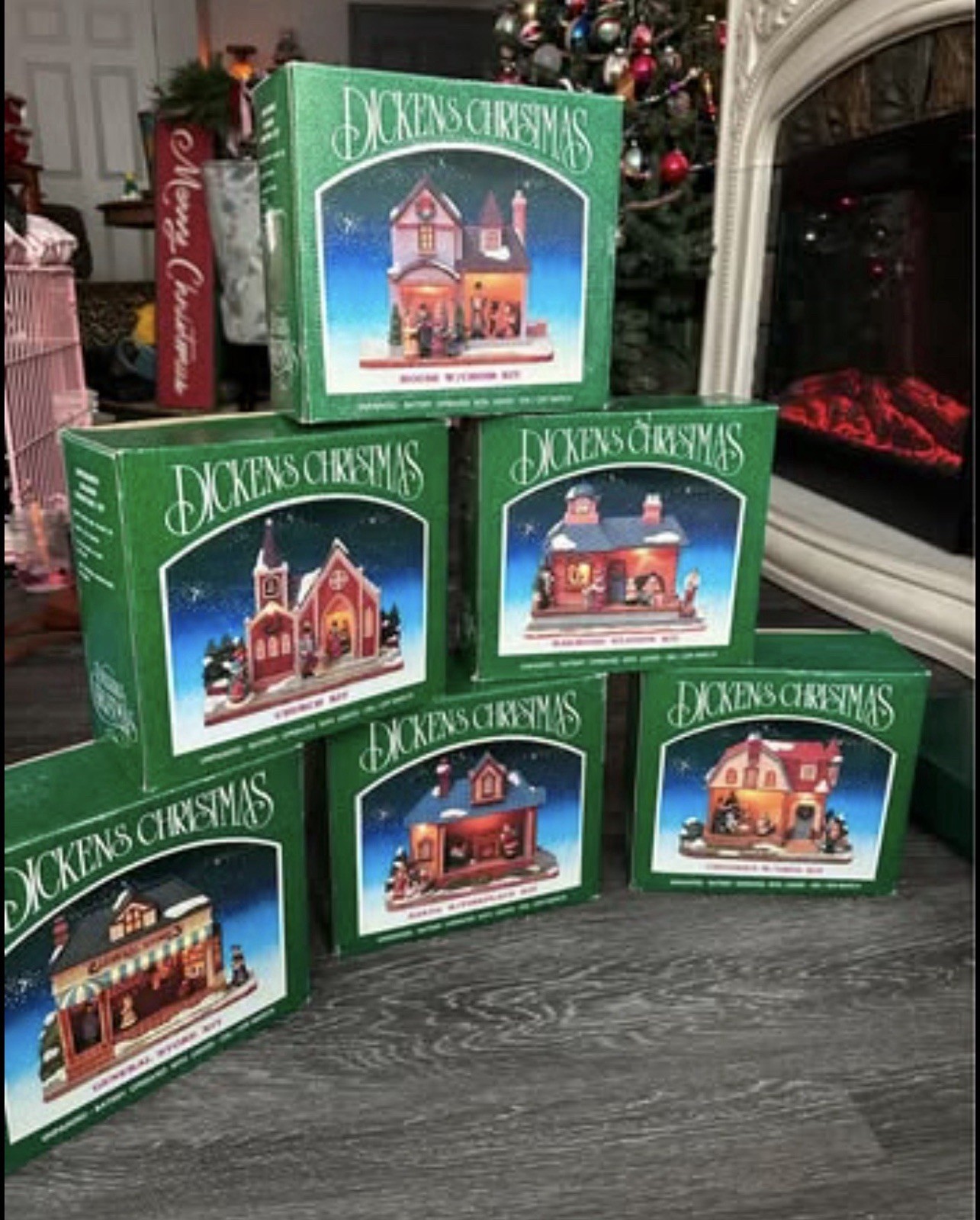 Lot Of (6) Brand New Vintage Lighted Dickens Christmas Porcelain Buildings NEW
