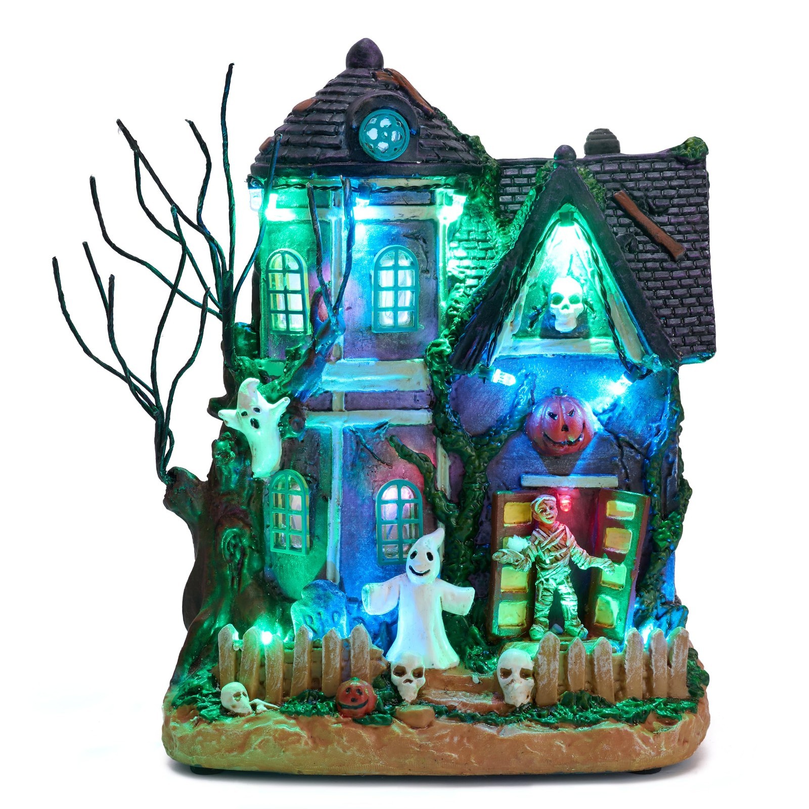 Lighted Halloween Village Houses with Music & LED Lights – Spooky Town Decor, 8