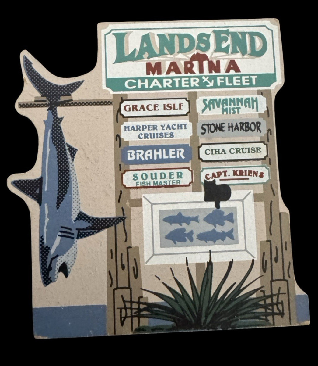 Cats Meow Key West Lands End Marina Sign 1998 Wood Village Shelf Sitter Florida