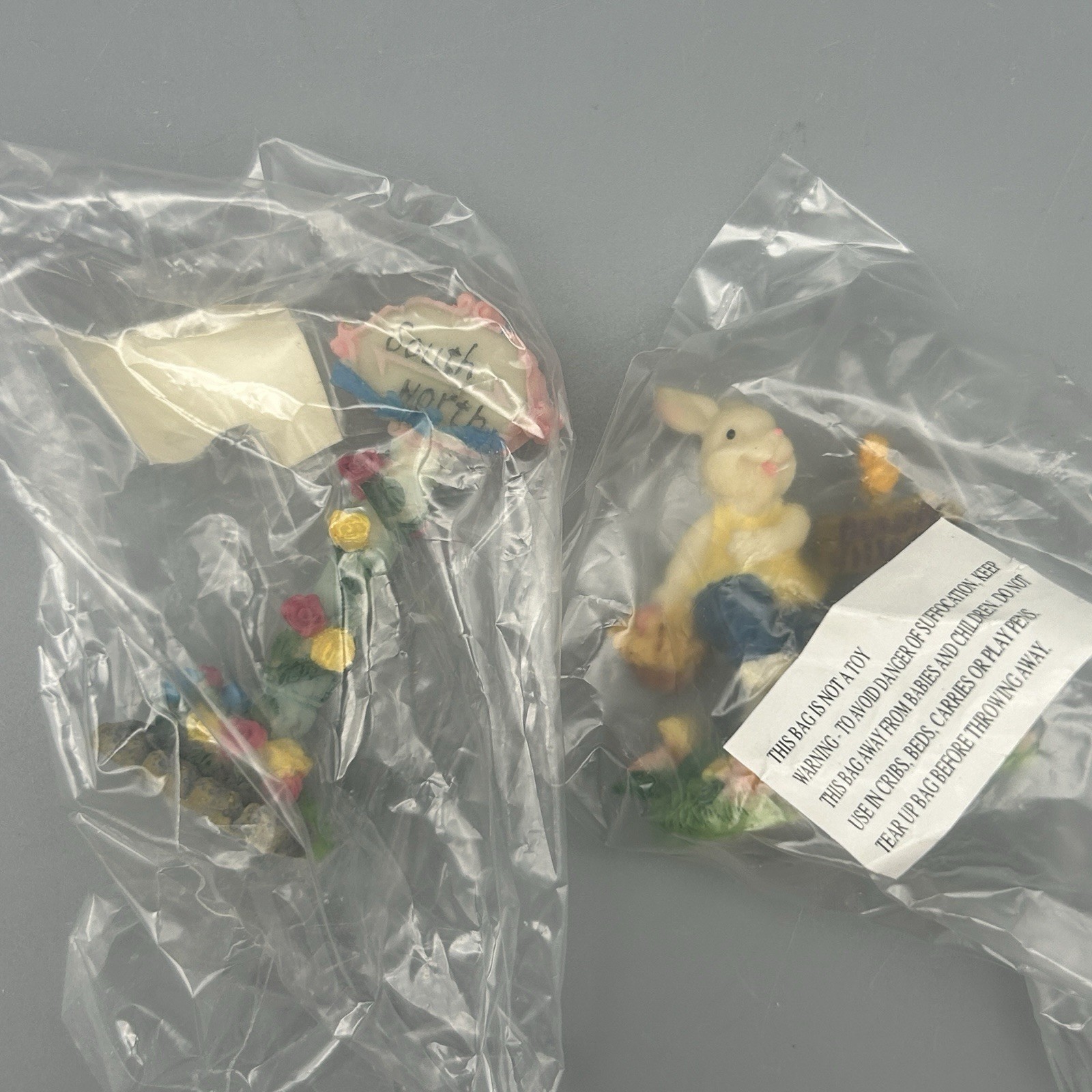 Easter Village Set ~ Rabbits Figures Bridge Buildings Missing Lights 10 Pieces