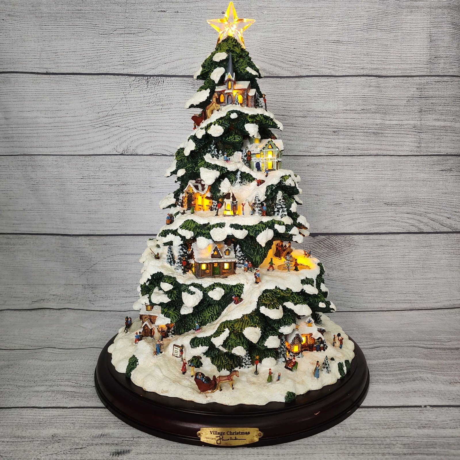 Thomas Kinkade Village Christmas Lighted Tabletop Tree Sculpture 15 Inch Holiday