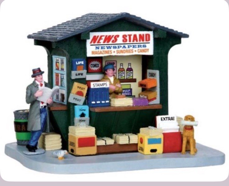 RARE LEMAX Christmas Village Accessory NEWSSTAND, NEWSPAPER Display Detailed.