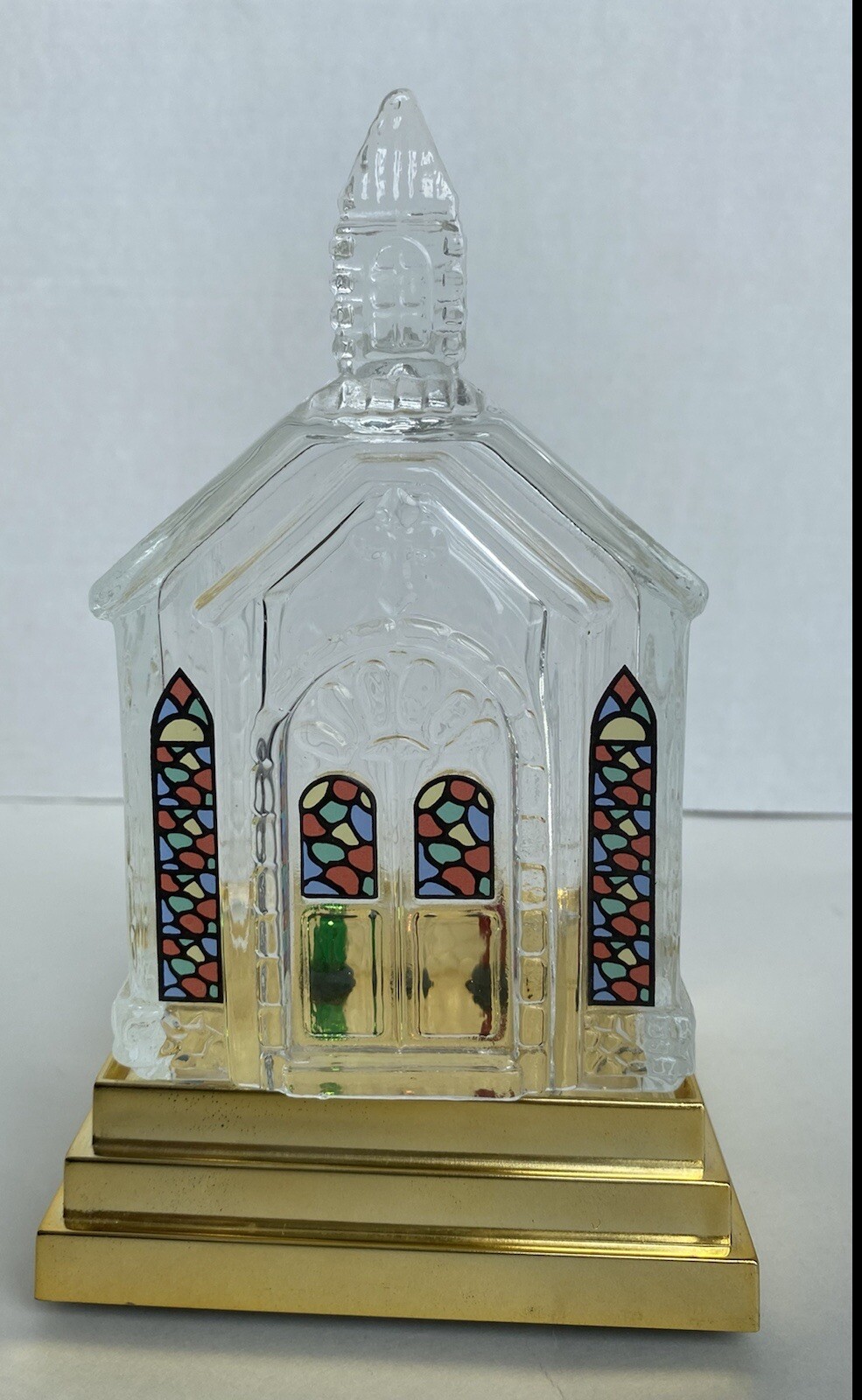 Vintage Christmas Musical Light Up Clear Glass Cathedral Church Holidays Decor