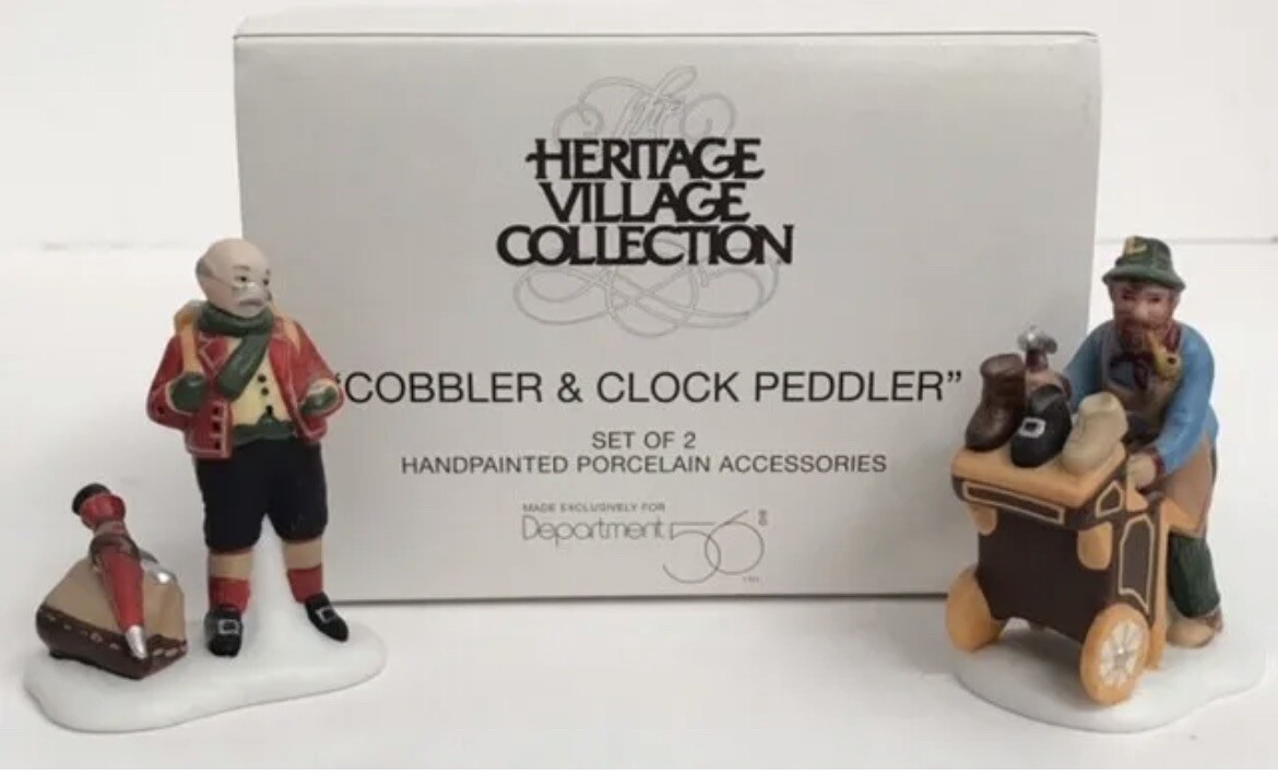Cobbler & Clock Peddler Dept 56 Heritage Village 5839-4 S/2 Figurines Retired