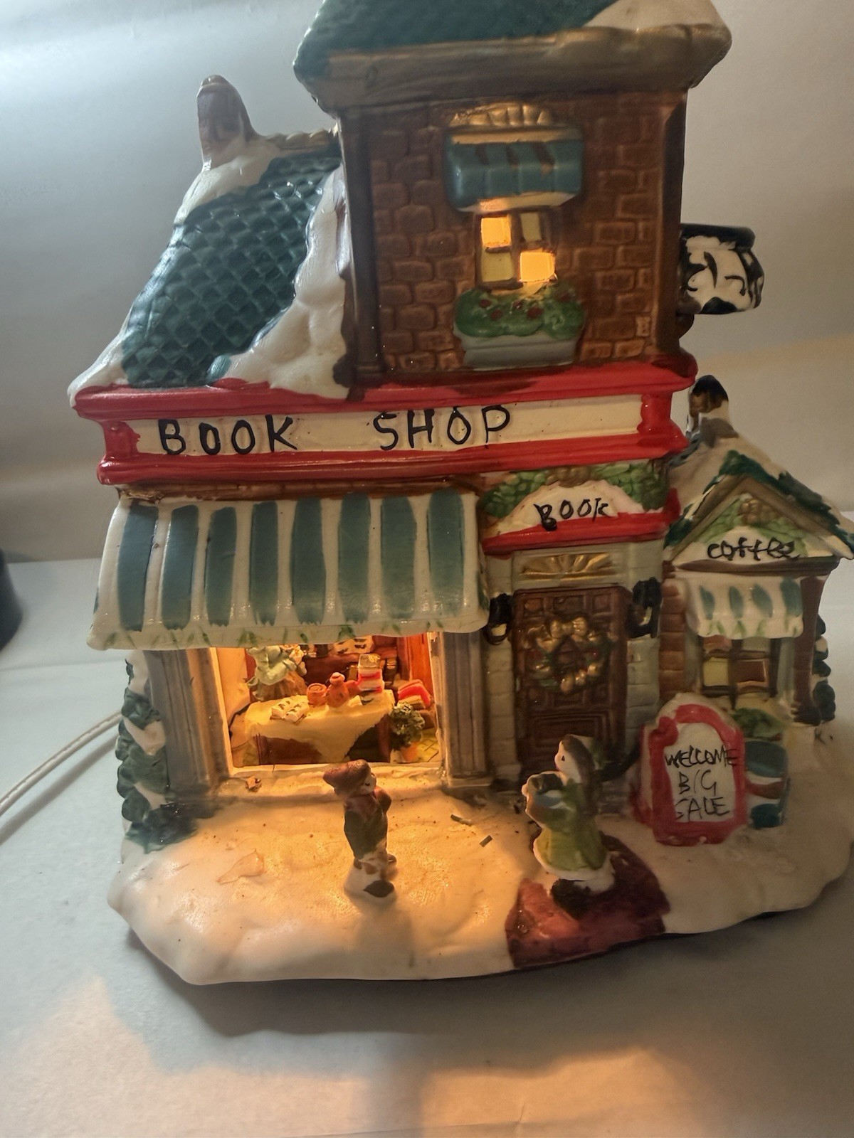 Lighted Ceramic Christmas Village Book Shop House Figurine Multicolor