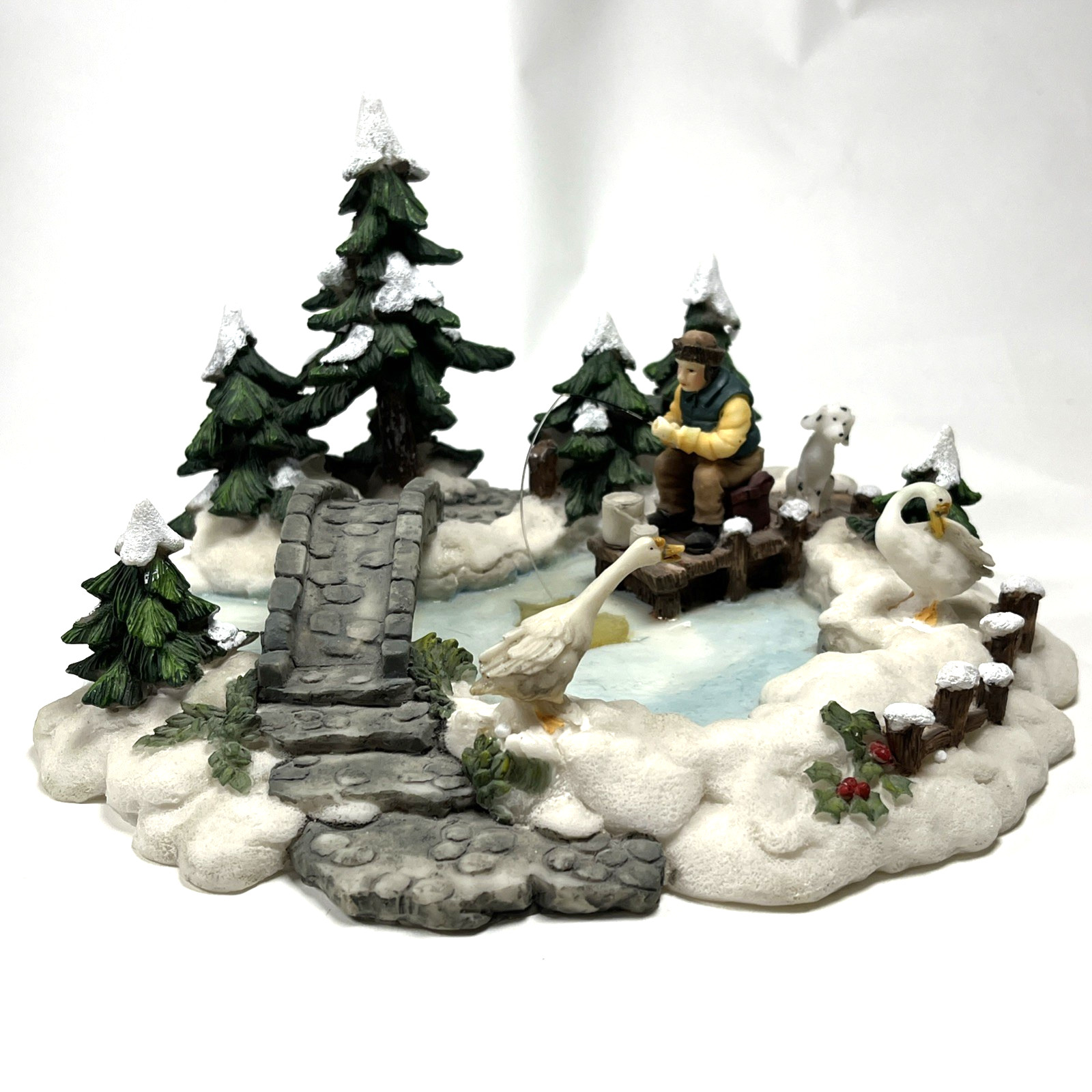Heartland Valley Village Christmas Accessory Pond Fisherman FISHING Duck Dog
