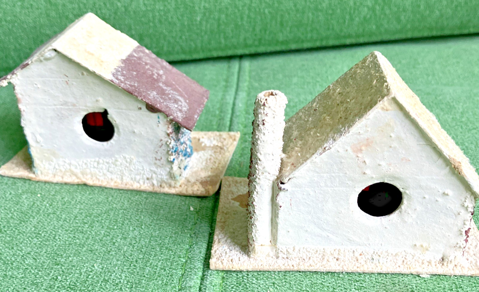 5 Different VTG Christmas Putz Houses, Cardboard w Mica Glitter, Windows, Trees
