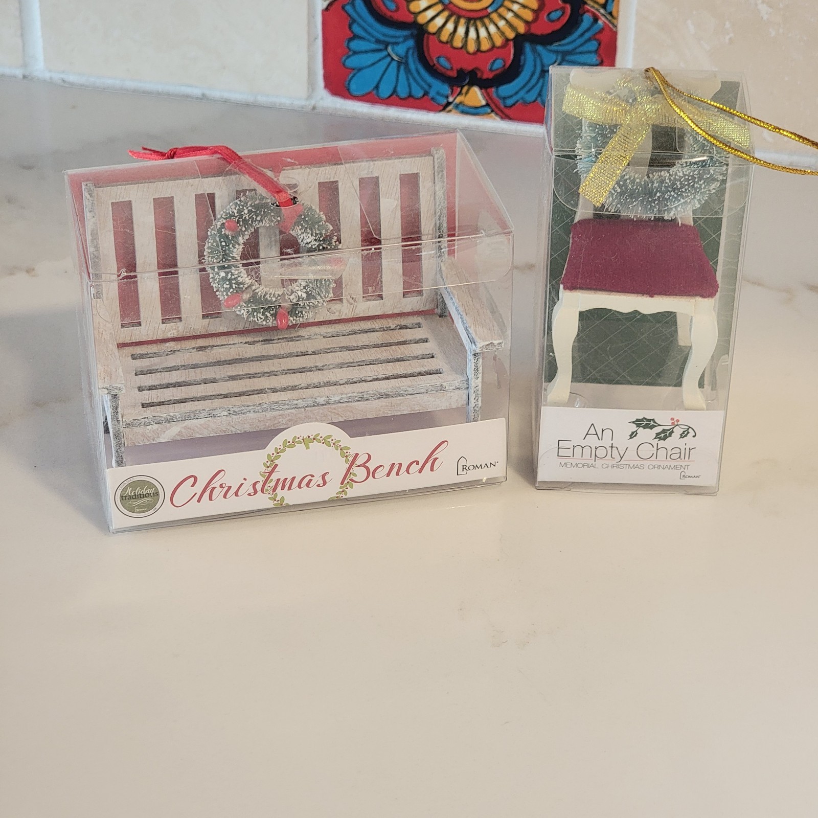 ROMAN CHRISTMAS BENCH And Chair WEATH HOLIDAY TRADITIONS ORNAMENT VILLAGE DECOR