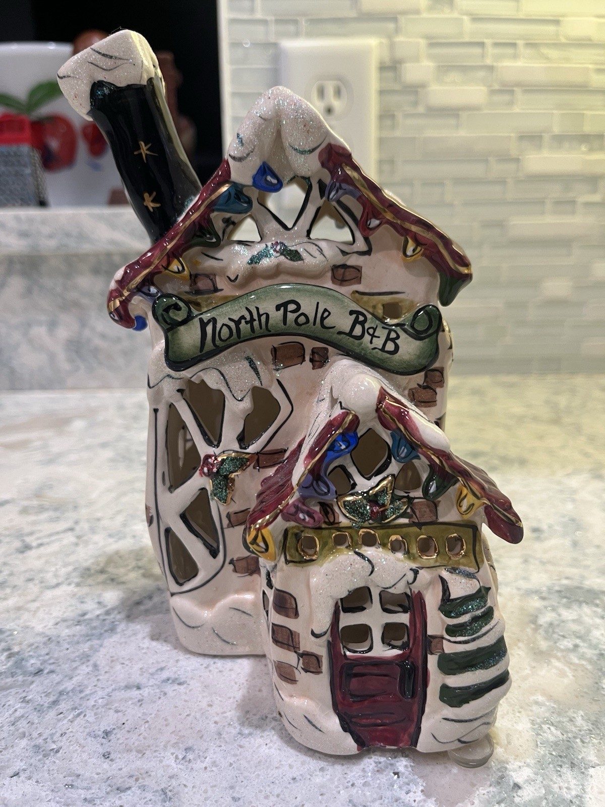 Blue Sky Heather Goldmine North Pole B & B Tea Light House Cottage Display
