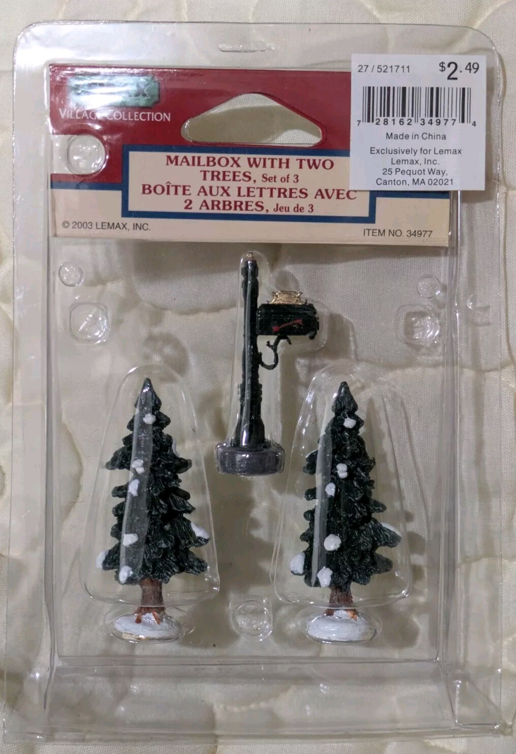 2003 LEMAX 34977 Village Collection Mailbox and Two Trees Christmas NOS