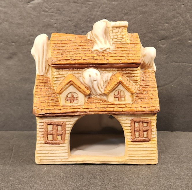 Vtg Halloween Ceramic House Lloyd Haunted House Ghost Votive Candle Holder Light