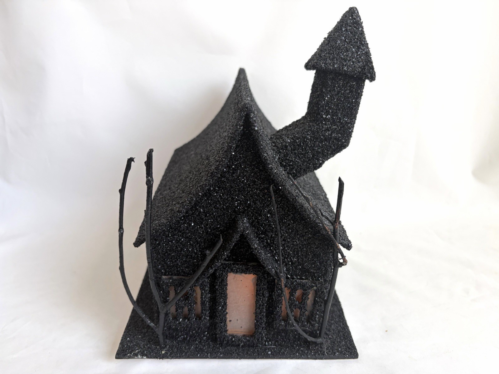 Pottery Barn Spooky Black Glitter Luminary 8.5” Haunted HOUSE | S COTTAGE w/Tag