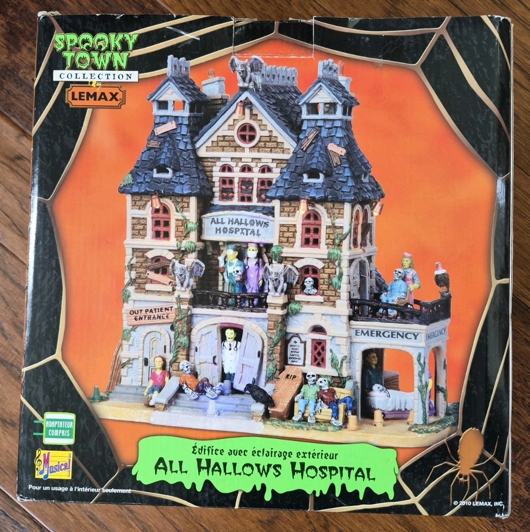 RARE! RETIRED LEMAX SPOOKY TOWN ALL HALLOWS HOSPITAL HALLOWEEN VILLAGE EXCELLENT
