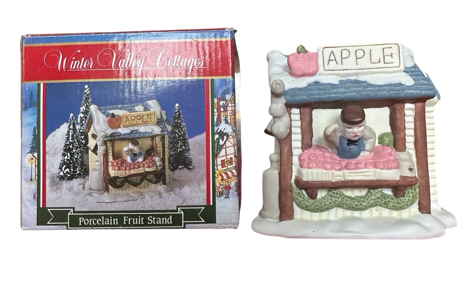 Winter Valley Vintage Cottages Porcelain Fruit Stand IOB Atico Christmas