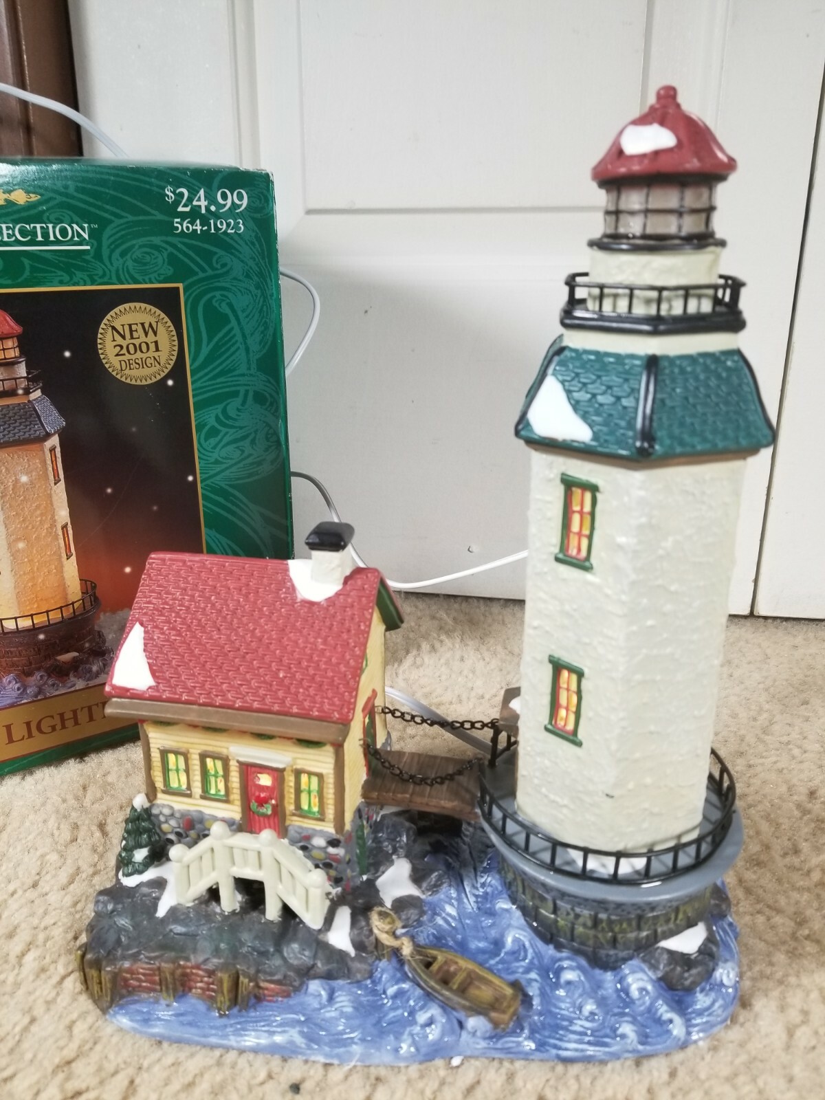 Porcelain 11″ Knightsbridge Lighthouse 2001 Santa’s Workbench Double Light