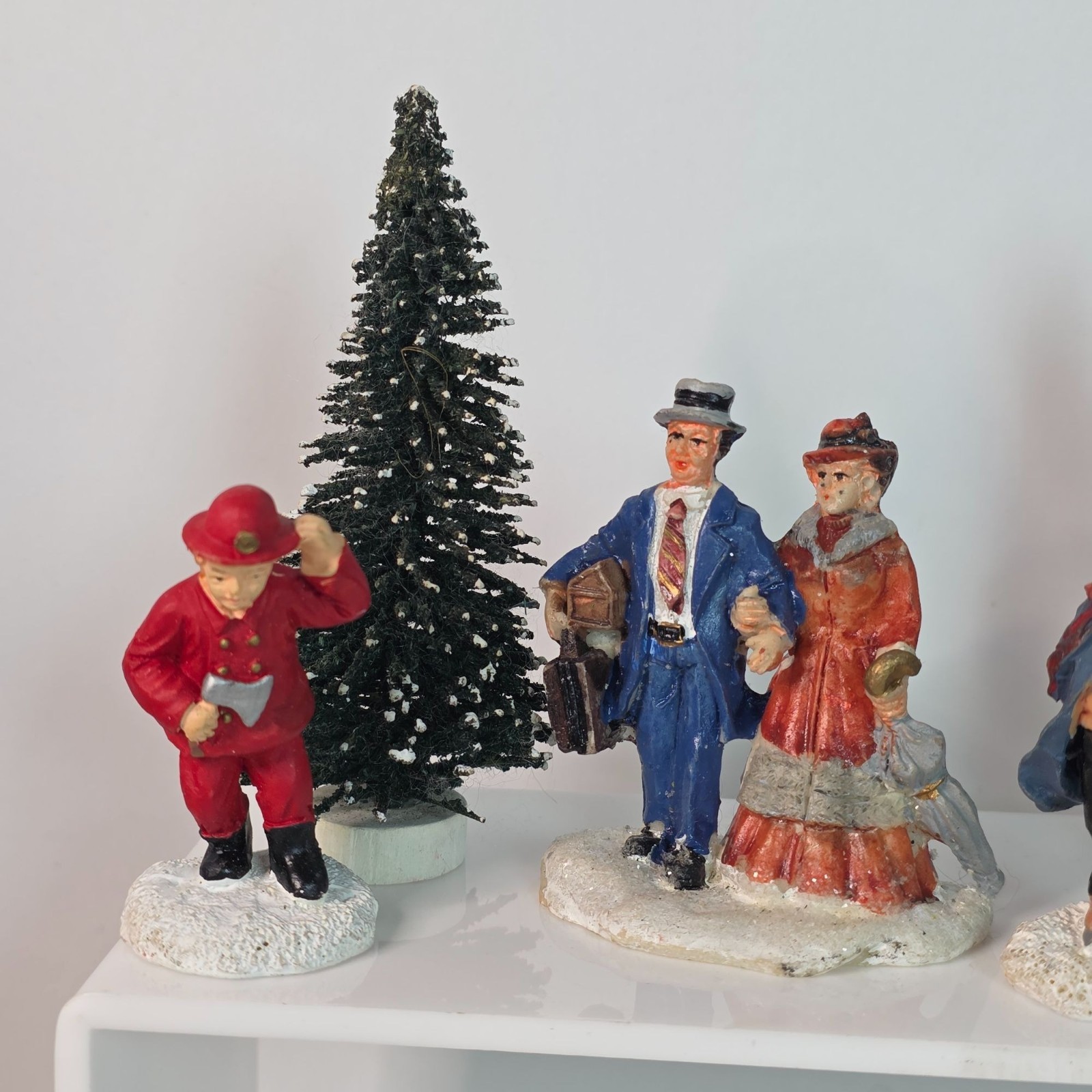 Lot Of 30+ Vintage Hand Painted Resin Christmas Village Carolers Snowman Trees