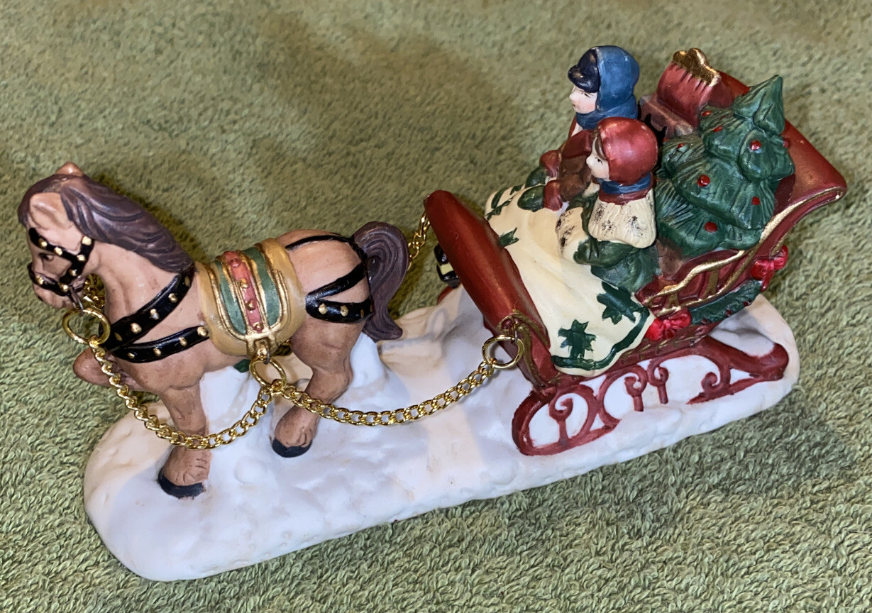 Vtg Christmas Village Accessory – Horse Drawn Carriage