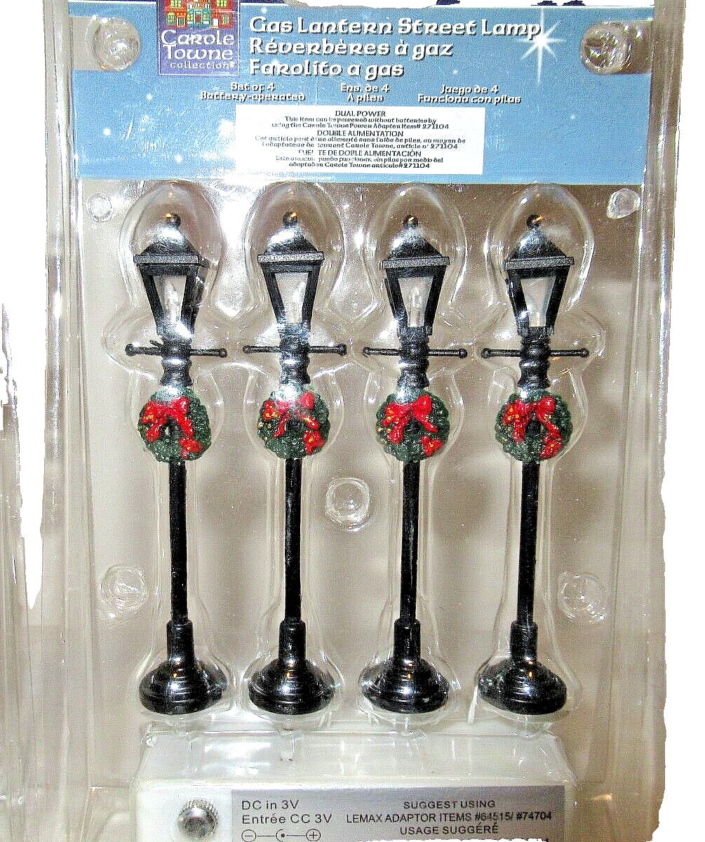 Carole Towne Christmas Village set 4 Gas Street Lamps & 2 Park Benches NEW