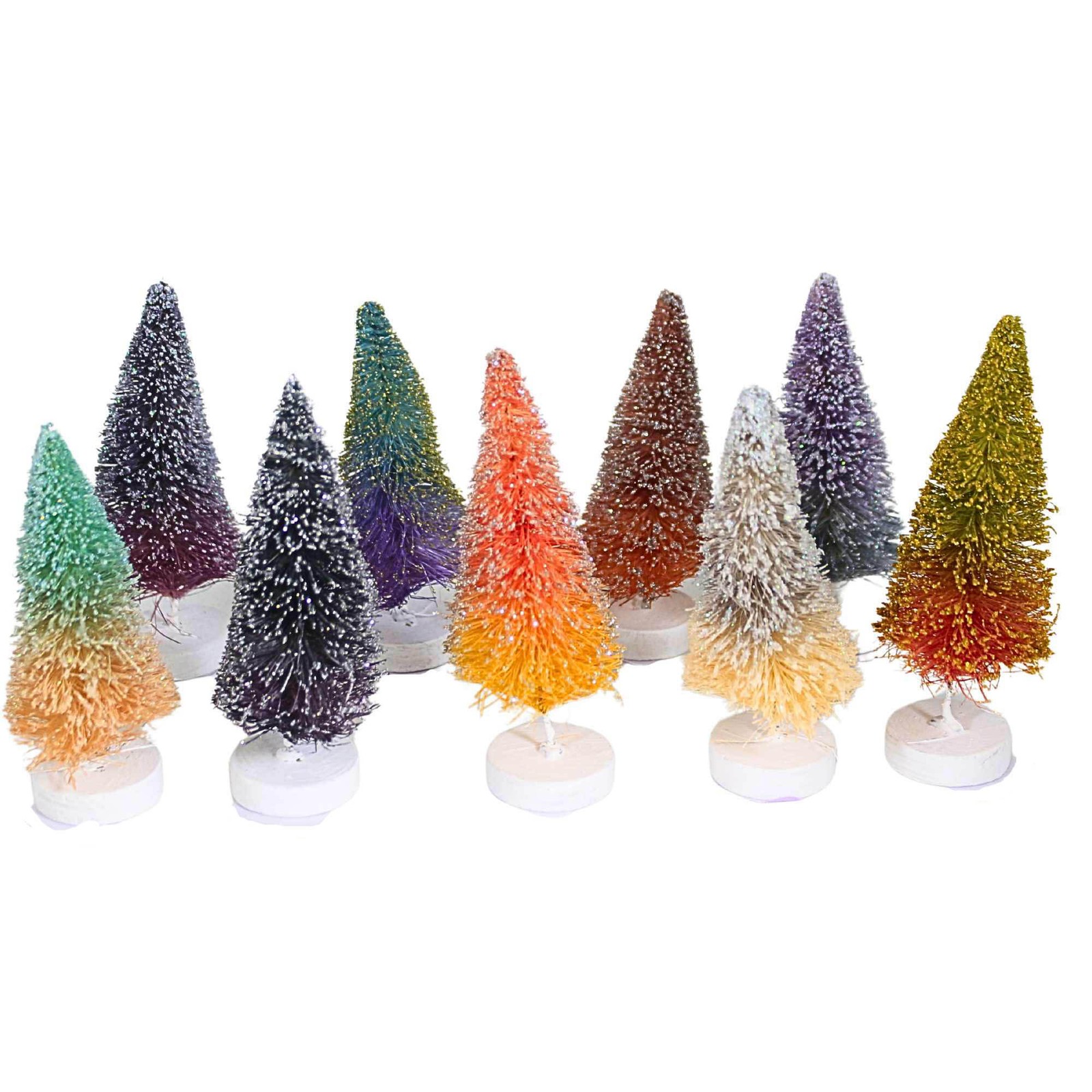 Cody Foster 3.75in Rainbow Ombre Bottle Brush Trees, Sisal, Putz Village Pine