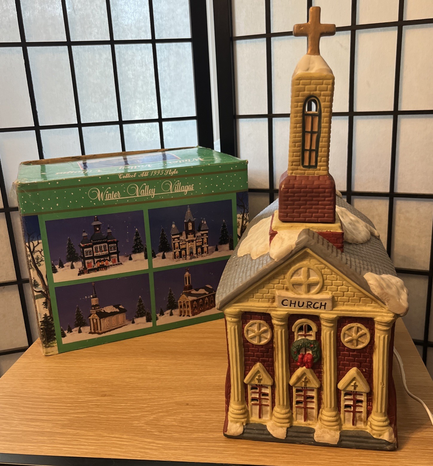 Vintage Winter Valley Lighted Church Building 1995 removable steeple Boxed