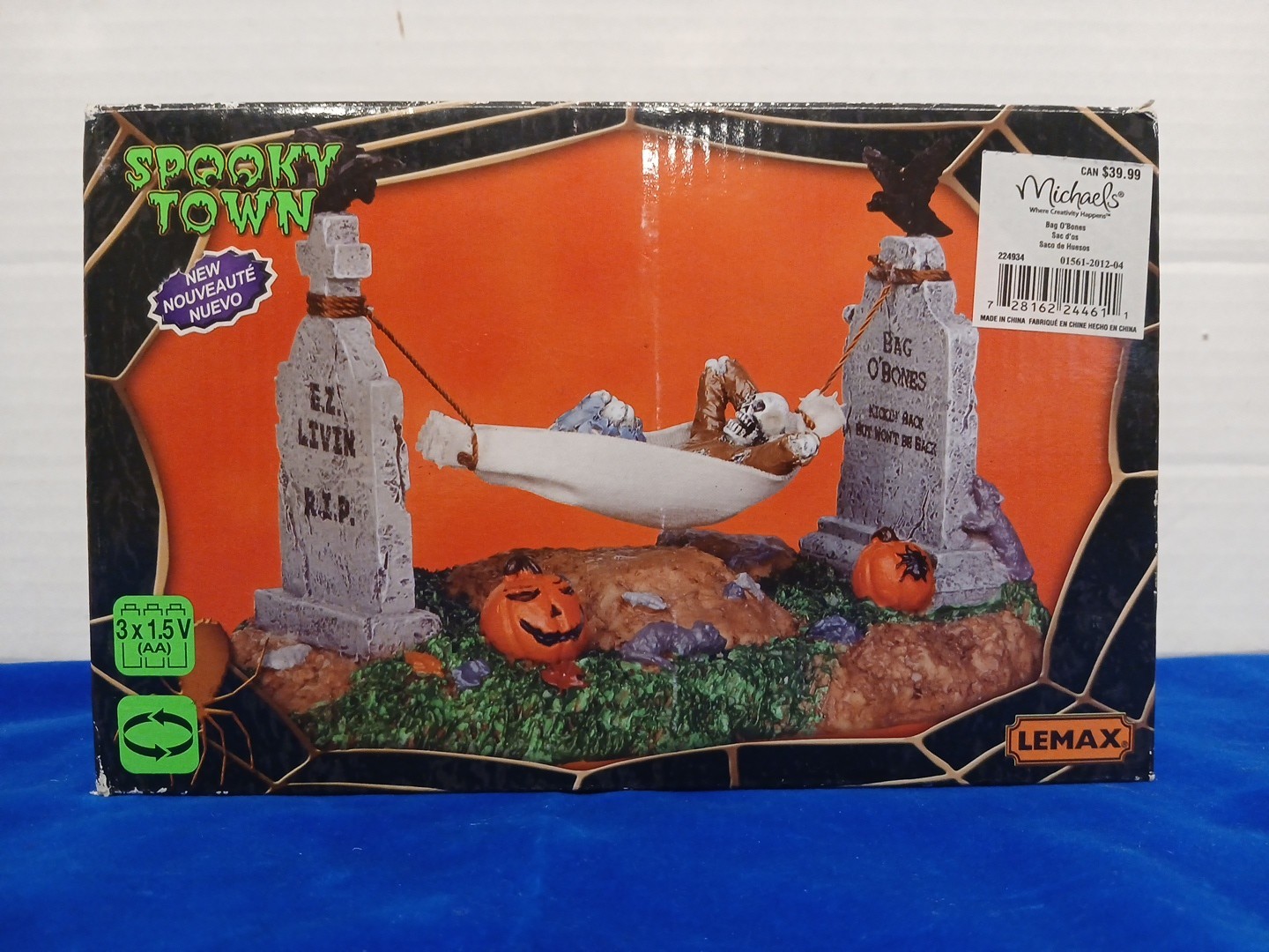 BAG O’BONES Hammock Skeleton Animated Accent Halloween Lemax Spooky Town 24461