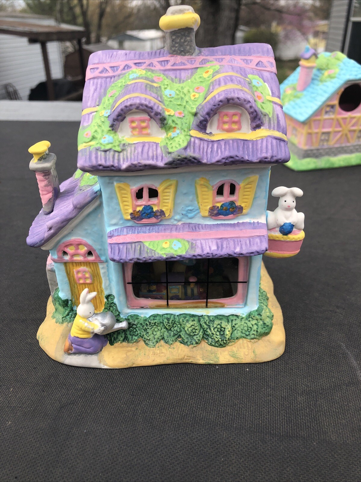 VTG Easter Village Town House Ceramic Building & Box 10 Piece Bunny No Cords