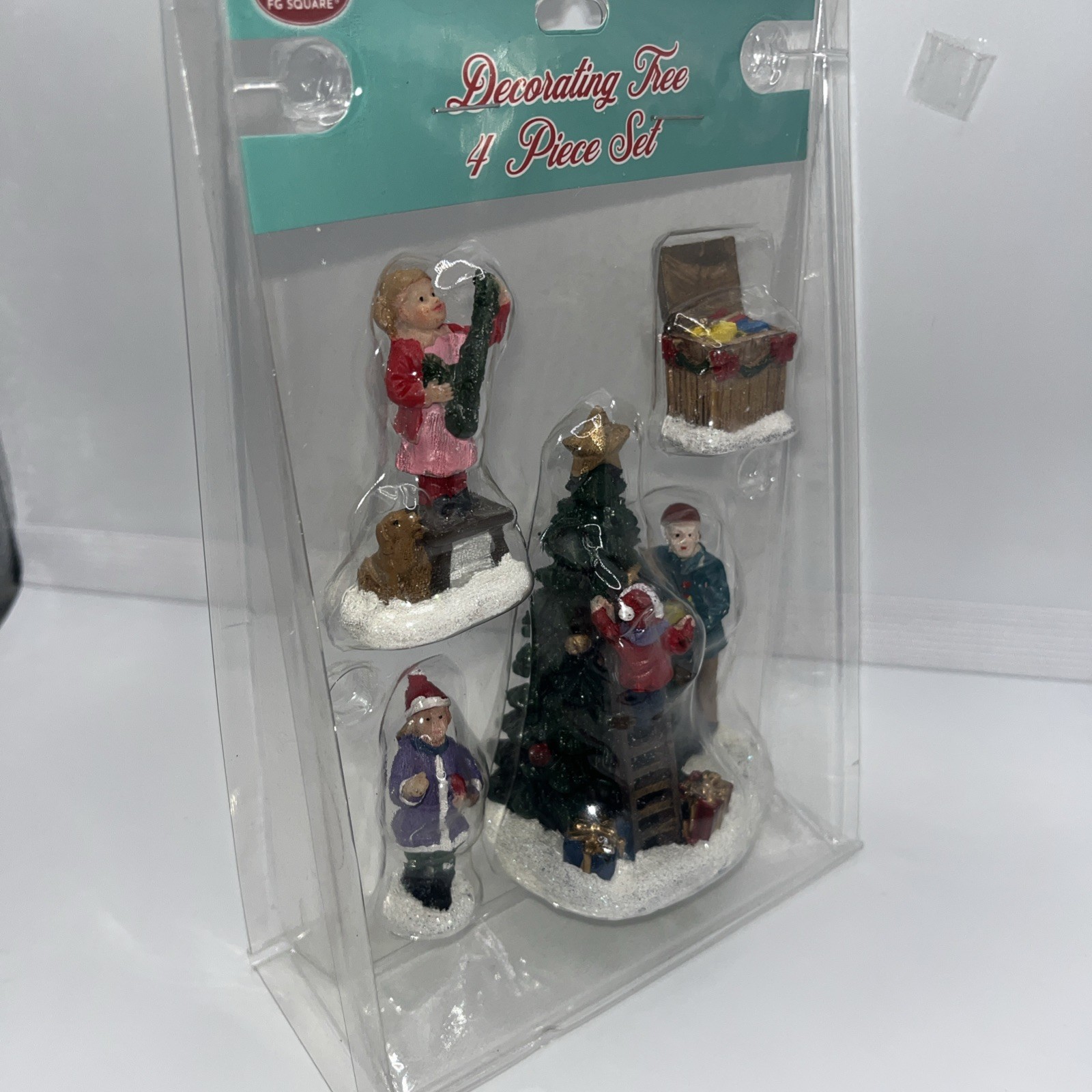 FG Square Christmas Village Figures Decorating Tree Family 4 Piece set