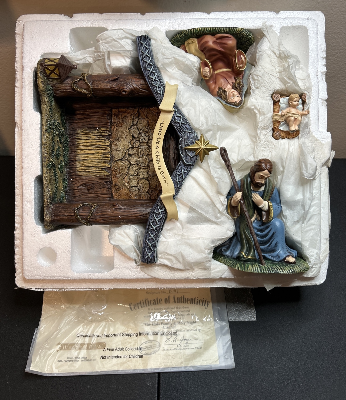 Thomas Kinkade Nativity Hawthorne Village Holy Family & Creche Joseph Mary Jesus