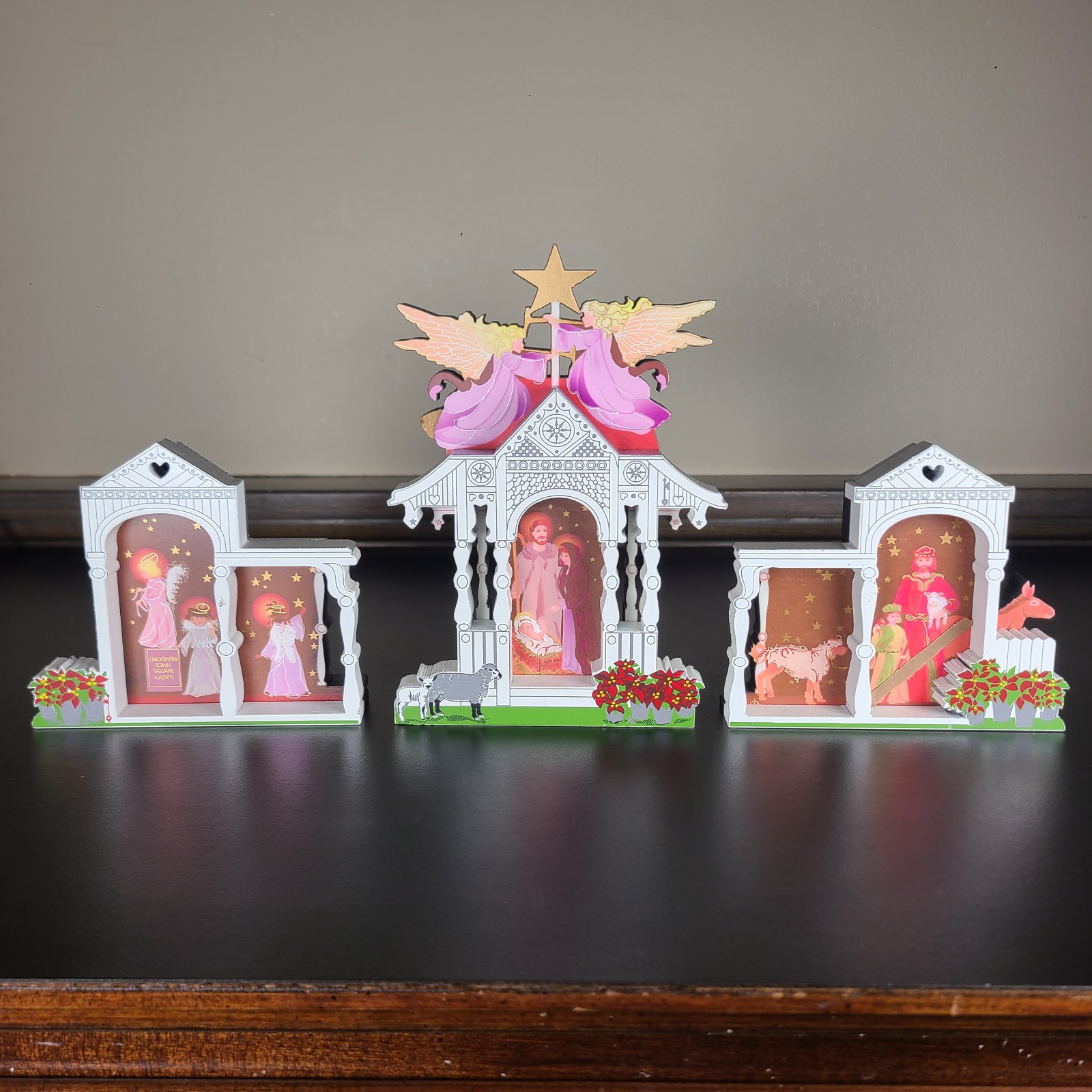 Lot of 3 VTG 1998 Shelia’s Heartsville Wood Nativity Handcrafted Christmas