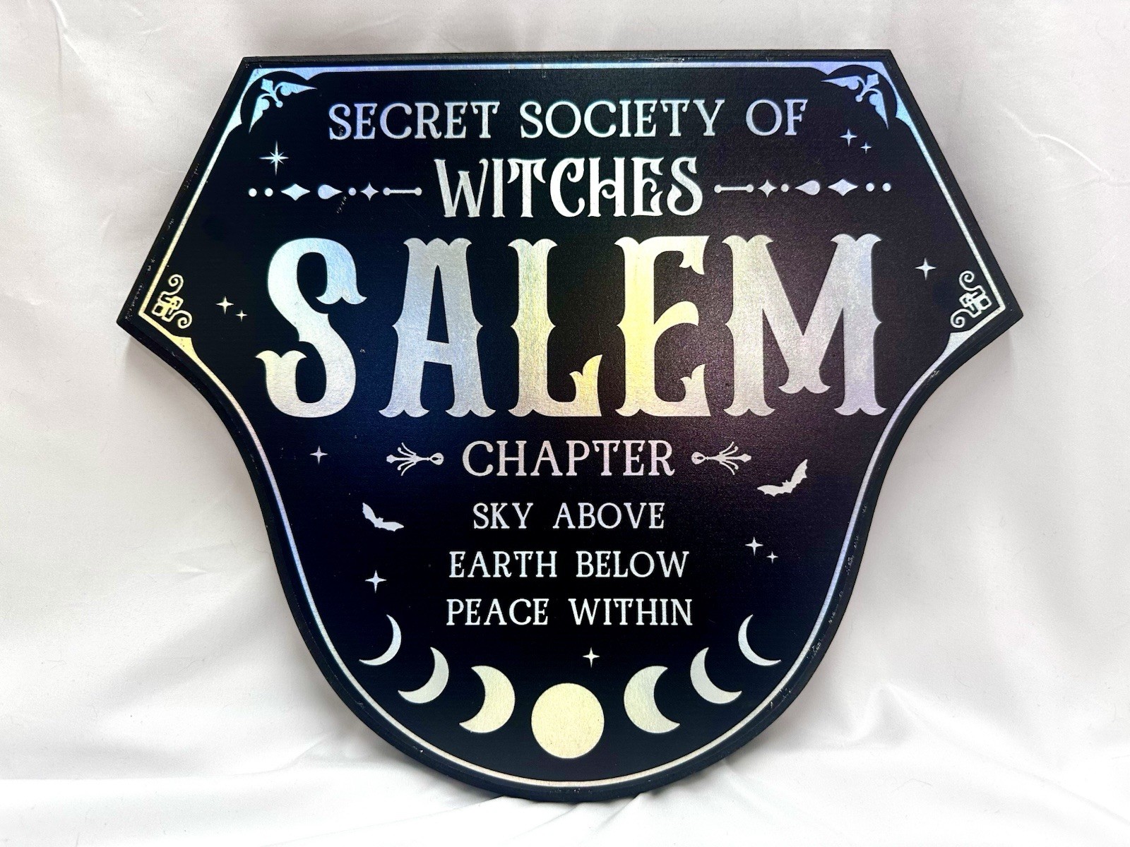 SECRET SOCIETY OF WITCHES Salem Sign with Iridescent Moon Halloween Decor