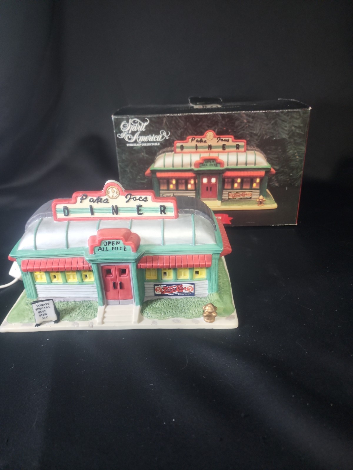 1993 Vintage Papa Joe’s 1930’s Diner Pepsi Cola Ceramic Porcelain Lighted In Box