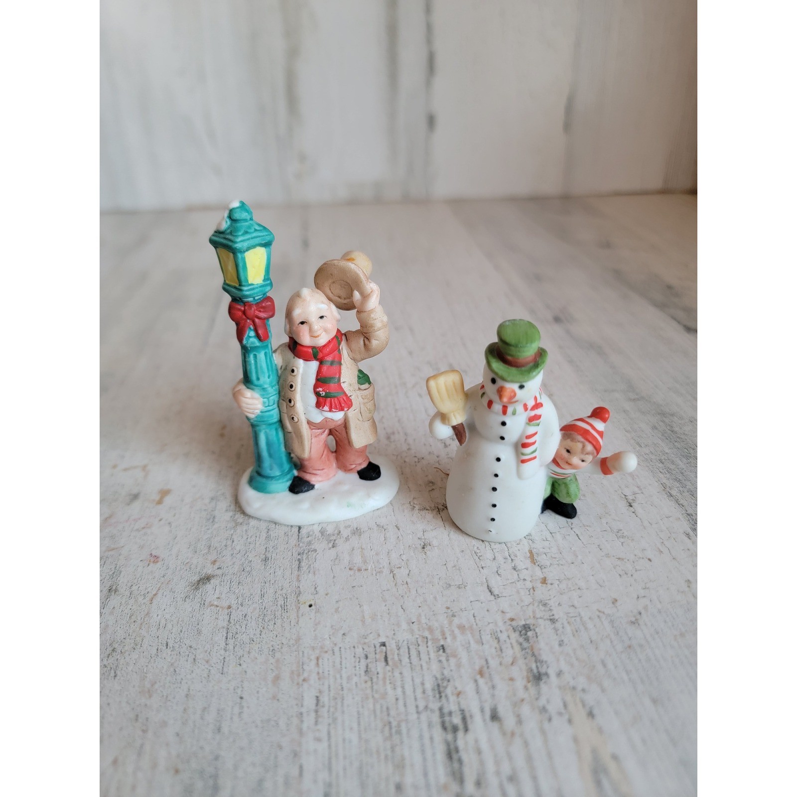 Lefton snowman kid pole old man caroler village accessory Xmas vintage set
