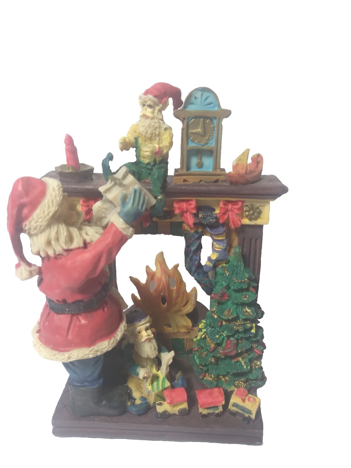 Vintage Christmas Village Figurine / Candle Holder Santa Claus Fireplace Scene