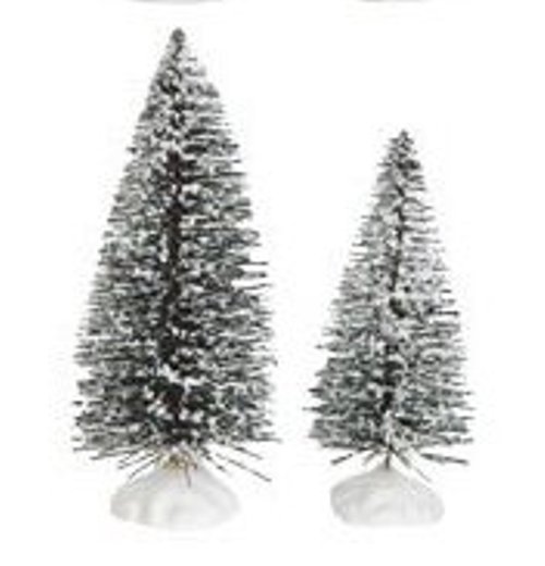 Village Scene two MINIATURES Christmas SNOW covered PINE TREES DECORATION NEW