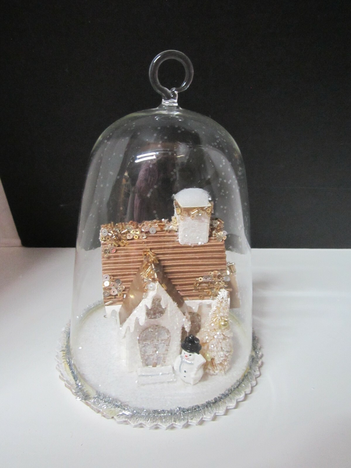 Pottery Barn Lighted Putz House in Glass Dome