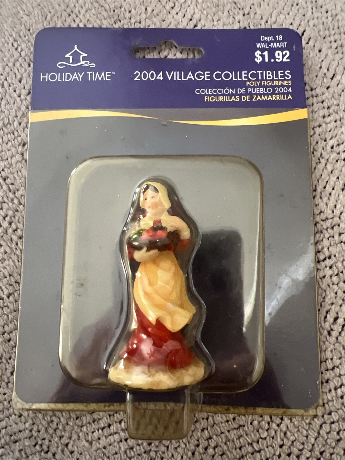 2004 Holiday Time Village Collectibles Pilgrim Woman With Harvest Basket