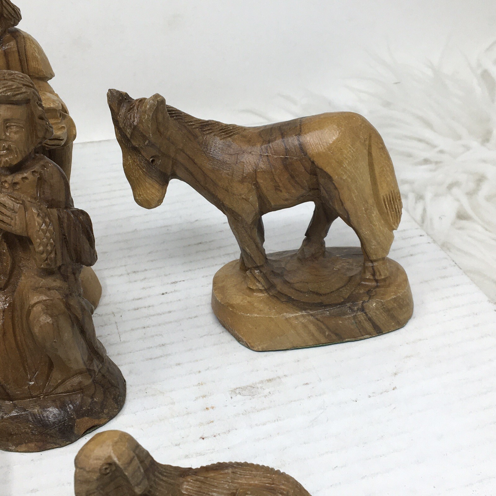 Vintage Hand Carved NATIVITY SET 9 Piece Wood Holy Family READ DESCRIPTION