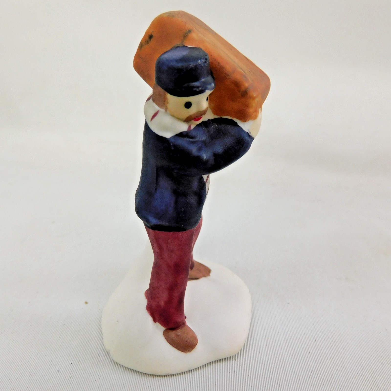 Railroad Porter Figure Hoisting Trunk Christmas Village Porcelain 2.5″H Taiwan