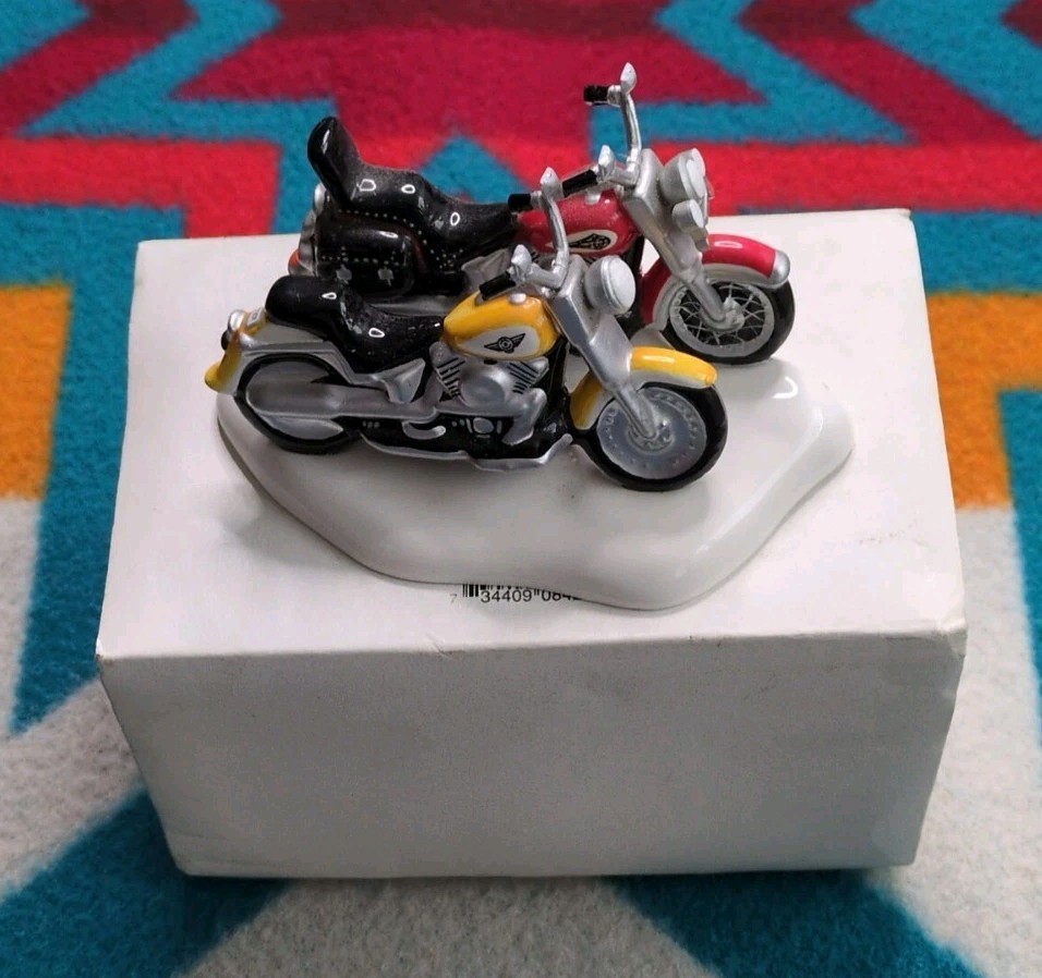 Vintage Harley Davidson Fat Boy & Softail Figure Statue Dept 56 Snow Village 97′