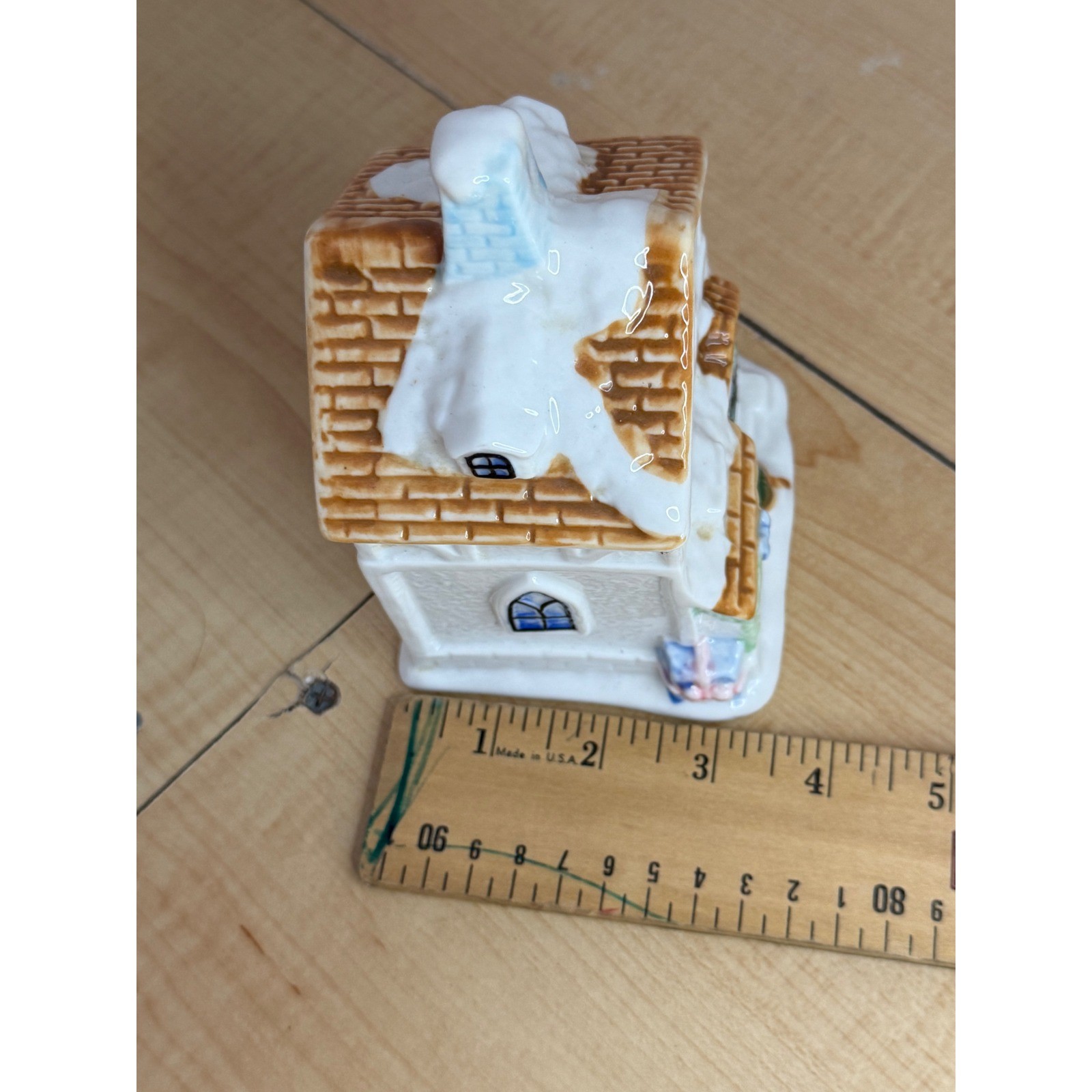 Vintage Ceramic Christmas House Trinket Box Snowy Winter Village Cottage Decor