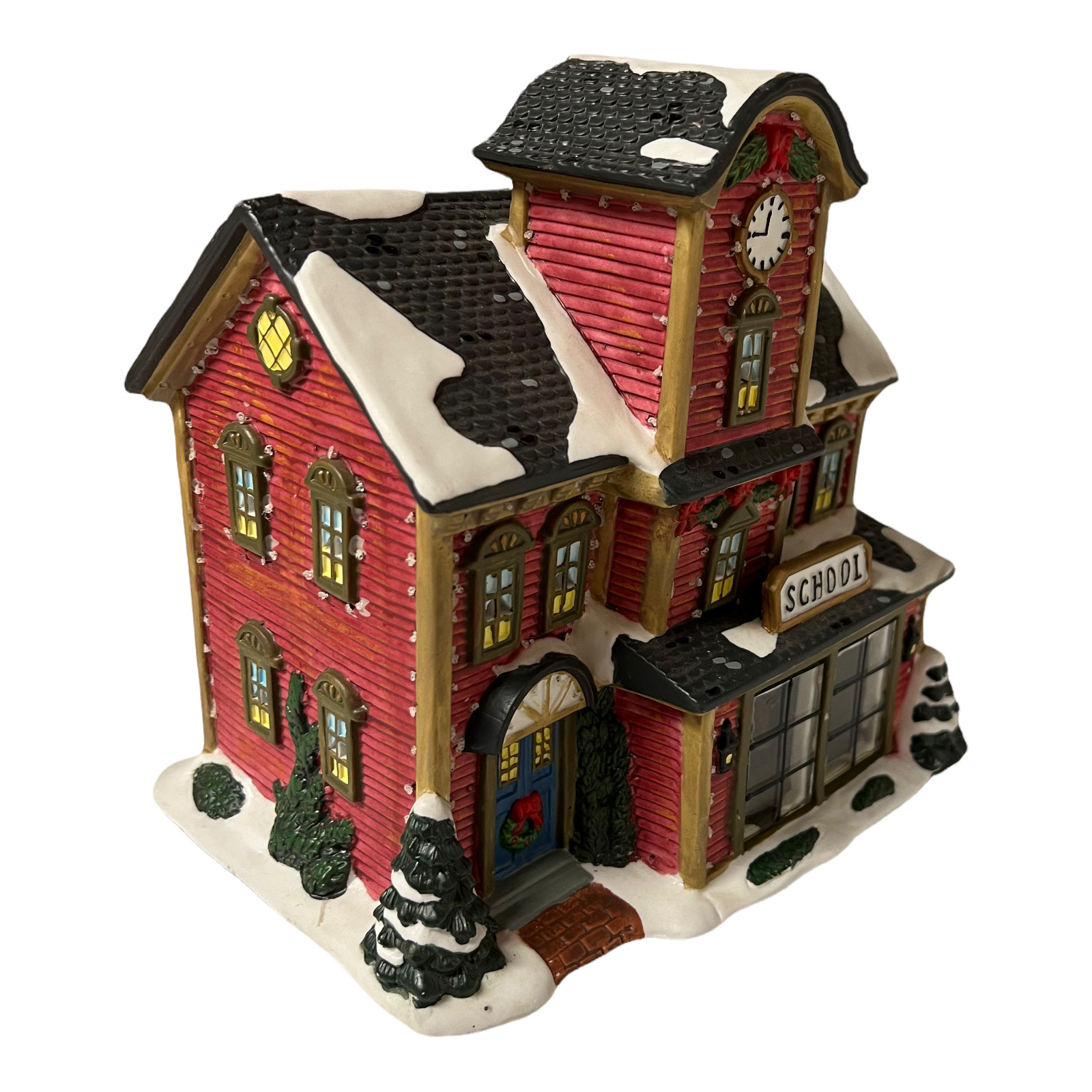 Christmas Village Fiber Optic Lighted Church School Porcelain Christmas Village