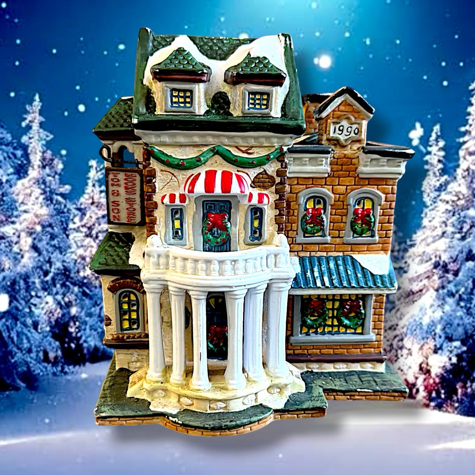 Vintage 2001 Holiday Time TOM & SON BOOK STORE Christmas Village Collectibles