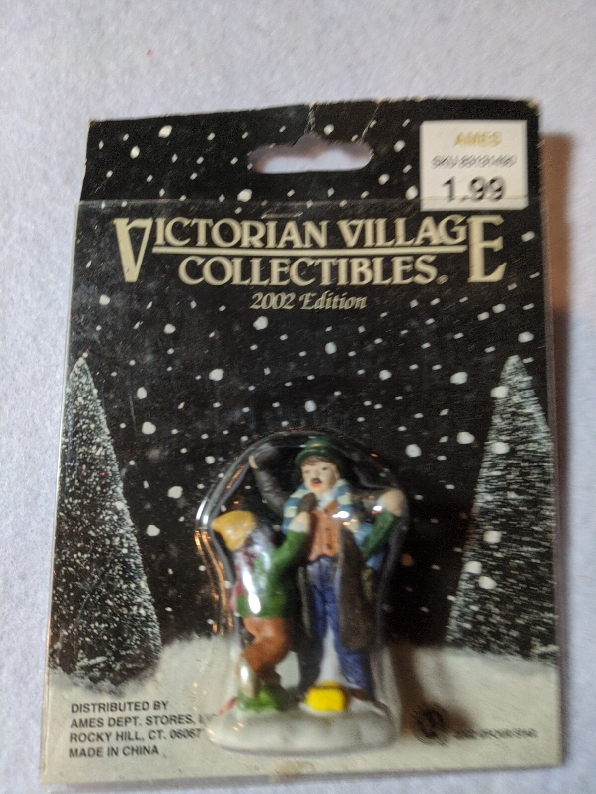 Victorian Village Collectibles Christmas 2002 Victorian Man + Young Girl Playing