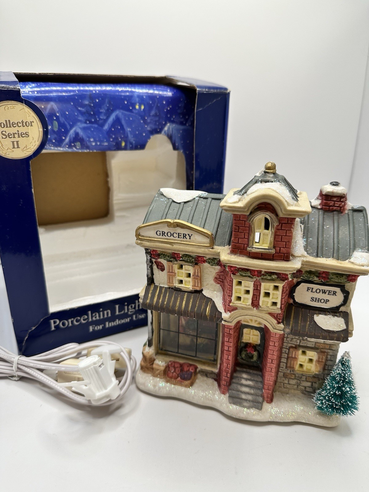 WINTER VALLEY GROCERY FLOWER SERIES II PORCELAIN LIGHTED HOUSE CHRISTMAS VILLAGE