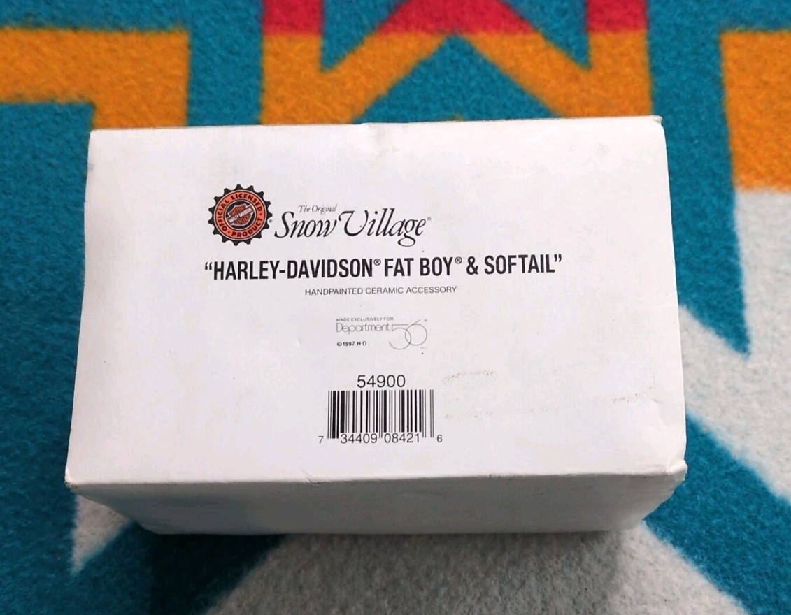 Vintage Harley Davidson Fat Boy & Softail Figure Statue Dept 56 Snow Village 97′